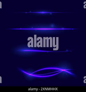 Glowing neon lines and shapes on a dark background in vector Stock Vector