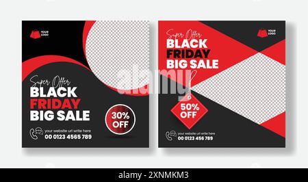 Black Friday sale promotional social media posts, web banner ads template, ecommerce sale promotion advertising template design Stock Vector