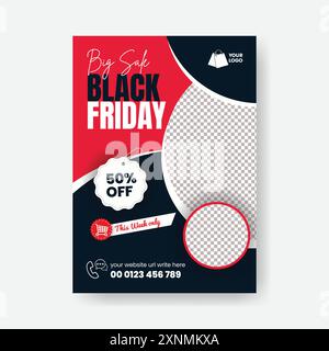 Black Friday super sale discount offer print flyer or poster template design Stock Vector