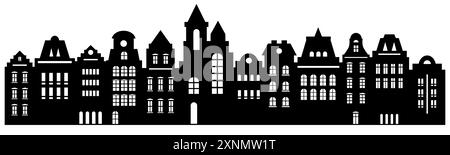 Urban Abstract background. Set of Amsterdam style houses. Laser cut silhouette. Stylized facades of buildings in old European view Stock Vector