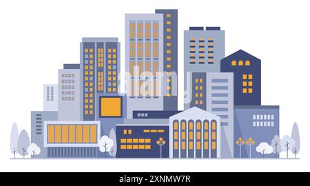 Energy saving concept. Illuminated windows in city buildings Stock Vector