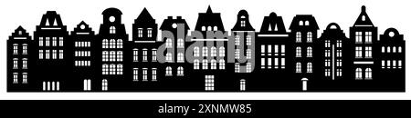 Urban Abstract background. Set of Amsterdam style houses. Laser cut silhouette. Stylized facades of buildings in old European view Stock Vector