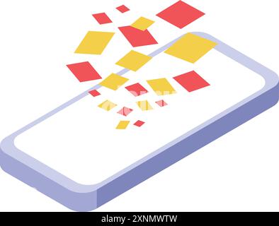 Smartphone sending and receiving data through colorful squares isometric illustration Stock Vector