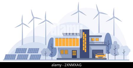 Green energy. Energy efficiency and sustainability concept. Electricity production and consumption Stock Vector