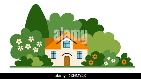 Suburban house  in flat design style Stock Vector