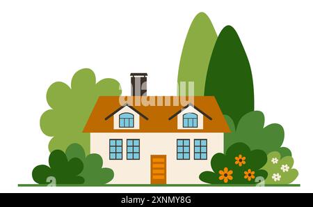 Suburban house  in flat design style Stock Vector