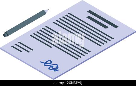 Pen is lying next to a signed contract on white background Stock Vector