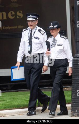 London, UK. 01 Aug 2024. (L-R) - Matt Twist - Assistant Commissioner - Metropolitan Police Operations & Performance and Lynne Owens - Deputy Commissioner of Metropolitan Police of London attends a meeting of Police Chiefs with British Prime Minister Sir Keir Starmer in Downing Street. Credit: Justin Ng/Alamy Live News. Stock Photo