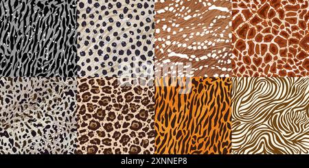 Set of 8 Wild Animal Prints. Seamless Patterns. Stock Vector