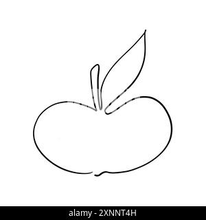 Apple in line art style. One line continuous drawing. Vector hand drawn illustration. Single continuous Line for logo or icon Stock Vector