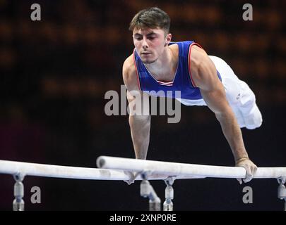 Leo Saladino (France). European Championships Munich 2022: Artistic Gymnastics, Men's parallel bars Stock Photo