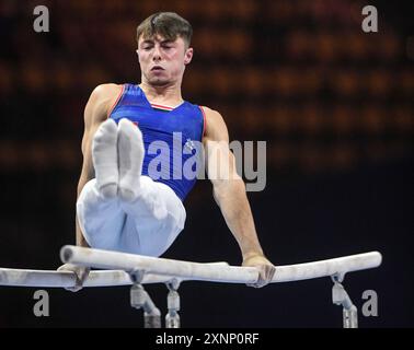 Leo Saladino (France). European Championships Munich 2022: Artistic Gymnastics, Men's parallel bars Stock Photo