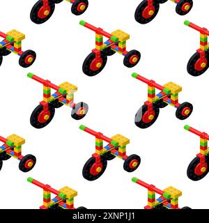Pattern of children s tricycles in isometry. Vector illustration Stock Vector