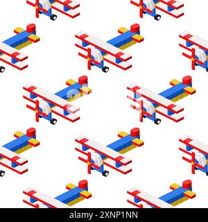 Pattern of toy airplanes in isometry. Vector illustration Stock Vector