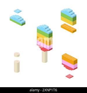 Making farm ice cream in isometry. Vector illustration Stock Vector