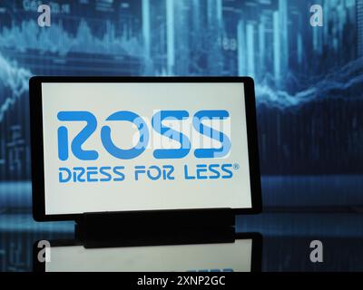 In this photo illustration,  Ross Stores, Inc.  logo seen displayed on a tablet. Stock Photo