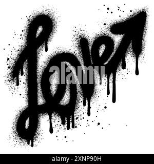 Sprayed love font graffiti with over spray in black over white.Vector Illustration for printing, backgrounds, posters, stickers. Stock Vector