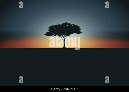 Dark Abstract Tree and sun set space background. Vector Illustration Stock Vector
