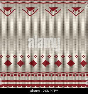 Smooth red realistic knitting sweater pattern vector seamless pattern, Sweater Fairisle clothes white and blue texture vector illustration Stock Vector