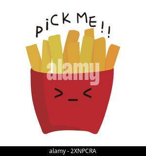 A cute expression on a French fries that says, “Pick me!” Stock Vector