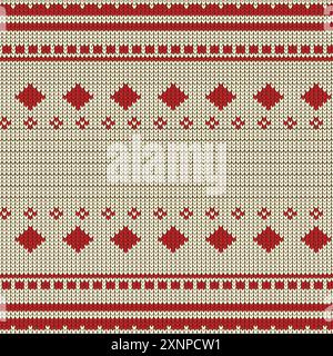 A knitted sweater pattern for valentine concept.Festive Sweater Design. Seamless Knitted Pattern, Sweater Fairisle clothes white and blue texture vect Stock Vector