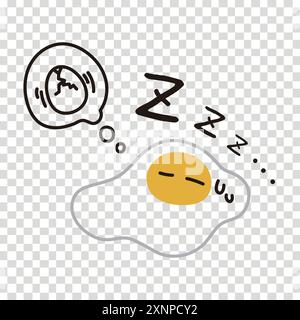 Line art depicting an egg having a nightmare in which it appears to be a broken egg Stock Vector