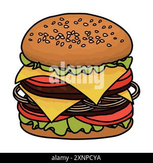Double burger with 2 patties and 2 cheeses Stock Vector