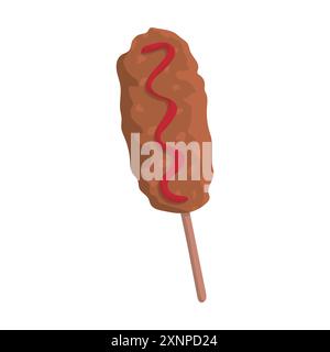 Korean hot dog with curly ketchup Stock Vector