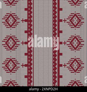 A Knitted Repeat Background, Vector Textile Templates, traditional cotton Knitted seamless pattern. red Embroidery Pattern Stock Vector