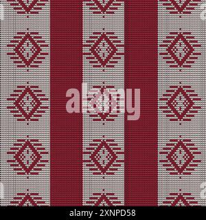 A traditional cotton Knitted seamless pattern. red Embroidery Pattern, Knitted Repeat Background, Vector Textile Templates Stock Vector
