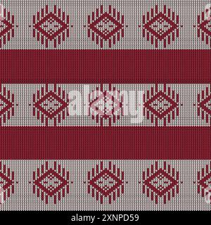 Blue zigzag and geomatric knitted pattern, Festive Sweater Design. Seamless Knitted Pattern, Knitted Repeat Background, Vector Textile Templates, trad Stock Vector