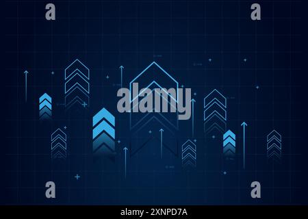 Blue abstract financial chart with uptrend line graph in stock market on gradient dark blue color background Stock Vector