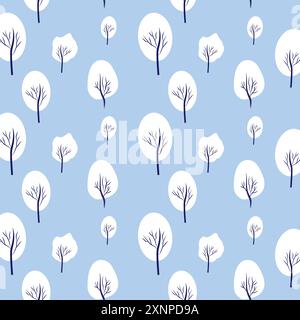 Snowy trees pattern design with forest Concept of active recreation. Happy winter holidays. Vector, illustration Stock Vector
