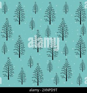 Hand draw Christmas tree and snow vector pattern, winter trees and Chistmas trees with snow on isolated blue background concepts vector Stock Vector