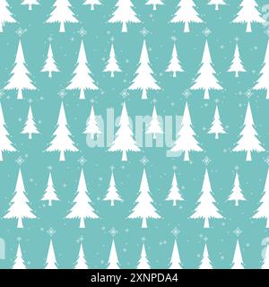 A seamless pattern of hand draw Christmas tree and snow vector pattern, winter trees and Christmas trees with snow on isolated blue background concepts Stock Vector