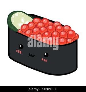 Cute Gunkanmaki with salmon roe and cucumber, Sushi Stock Vector