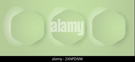Group of three Abstract polygons shapes backdrop for cosmetic product. Collection of 3 uxury geometric eleglant green background with copy space, vect Stock Vector