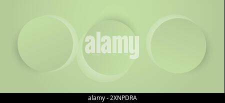 Abstract circle backdrop for cosmetic product. Collection of 3 uxury geometric eleglant green background with copy space, vector illustration Stock Vector