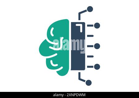 Machine learning icon. brain with CPU. icon related to automate. solid icon style. data analytics elements vector illustration Stock Vector