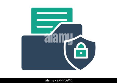 Data security icon. folder with shield and lock. icon related to protect. solid icon style. data analytics elements vector illustration Stock Vector