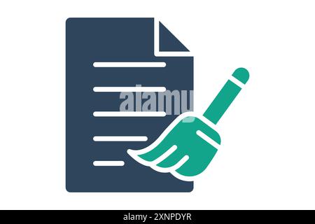 Data cleaning icon. paper with cleaner. icon related to purify. solid icon style. data analytics elements vector illustration Stock Vector