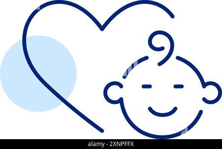 Heart and smiling infant. Childcare, baby adoption and charity. Pixel perfect, editable stroke icon Stock Vector