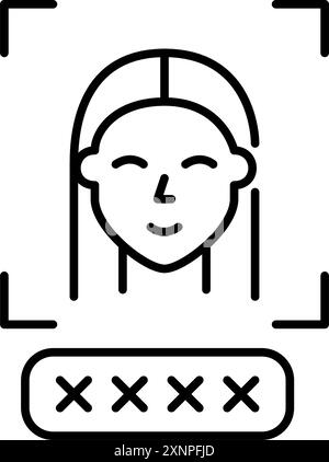 Woman user face and password box with asterisks. Two step verification. Biometric data. Pixel perfect vector icon Stock Vector