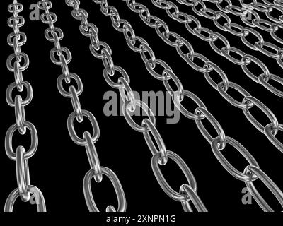 Strained chains from metal. Security and power concept. Isolated on black background Stock Photo