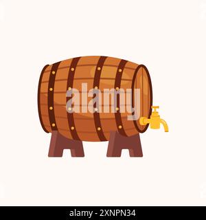 Wooden beer barrel illustration. Vector flat style Stock Vector