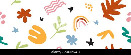 Abstract cute shape doodle fun hand drawn in seamless background. Fun illustration for children pattern design. Stock Vector