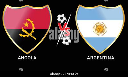 Angola vs Argentina soccer football match with black background and versus flags Stock Vector