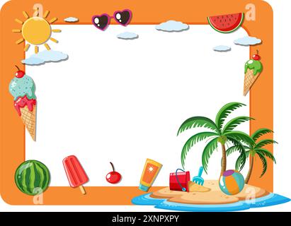 Colorful summer-themed illustration with beach elements Stock Vector