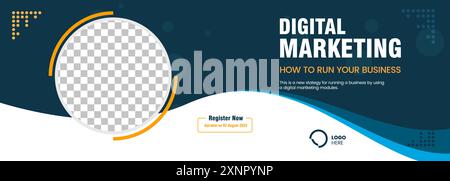 A digital Marketing presentation horizontal banner template design. Abstract blue with circle objects and Modern blue banner design Stock Vector