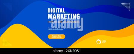 Yellow and Blue curved banner design for Digital Marketing concepts vector template design Stock Vector